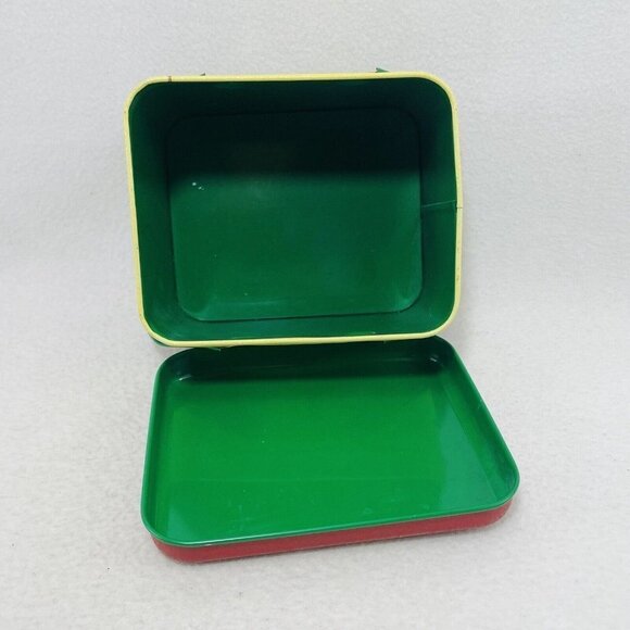 Vintage Potpourri Christmas Tin Box Storage Trinket 5” Container Red Handle Girl - Picture 8 of 10